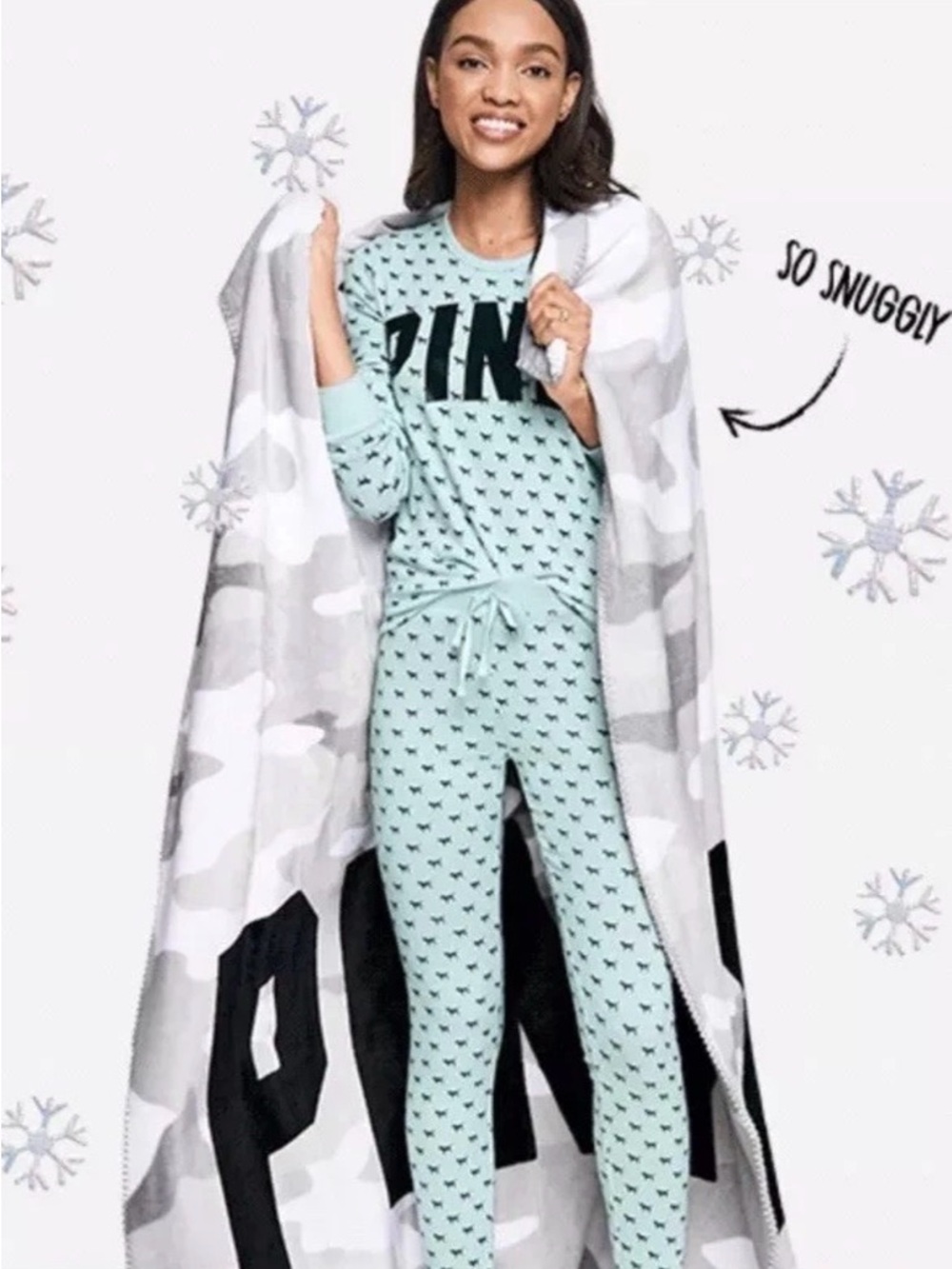 PINK Victoria's Secret army gray pattern blanket